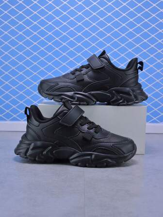 男孩菱形圖案魔術貼老爹鞋適用於戶外