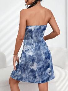 SHEIN EZwear Allover Print Tube Dress - Blue - View 2