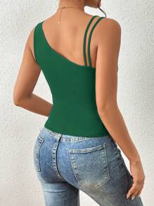 Firerie Solid Asymmetrical Neck Ribbed Knit Top - Dark Green - View 2