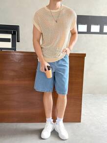 Manfinity VCAY Oversized Men's Solid Color Batwing Sleeve Open Knit Fall Sweater