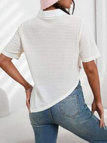 SHEIN EZwear Button Detail Asymmetrical Hem Blouse - White - View 2