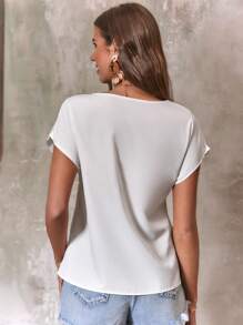 SHEIN LUNE 印花蝙蝠袖襯衫 - 白色 - 查看 2