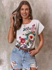 SHEIN LUNE 印花蝙蝠袖襯衫 - 白色 - 查看 4