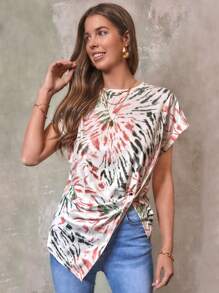 SHEIN LUNE Áo thun nữ Bất đối xứng Chia xoắn lại Cà vạt nhuộm Giải trí - Nhiều màu - Xem 5