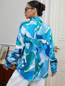 SHEIN VCAY Allover Print Button Front Shirt - Blue - View 2