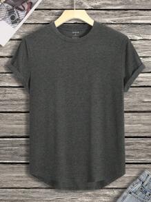 Manfinity Dauomo Men High Low Hem Tee - Dark Grey - View 1