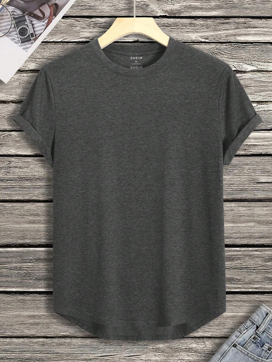 Manfinity Dauomo Men High Low Hem Tee - Dark Grey - View 1