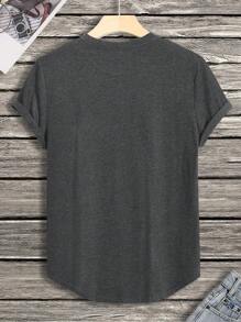 Manfinity Dauomo Men High Low Hem Tee - Dark Grey - View 2