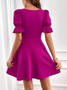 SHEIN Privé Vestido línea A de cuello cuadrado de manga farol