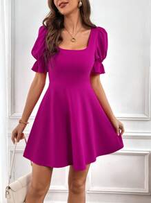 SHEIN Privé Vestido línea A de cuello cuadrado de manga farol