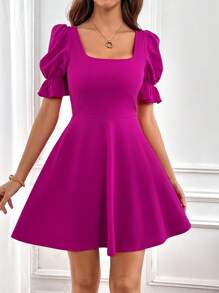 SHEIN Privé Vestido línea A de cuello cuadrado de manga farol