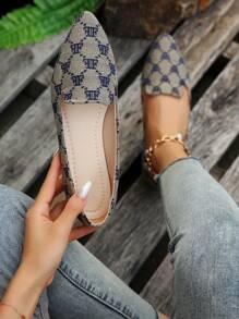 Women Geometric Pattern Flats, Fashion Fabric Point Toe Ballet Flats For Outdoor - Multicolor - View 2