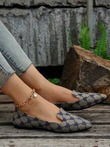 Women Geometric Pattern Flats, Fashion Fabric Point Toe Ballet Flats For Outdoor - Multicolor - View 3