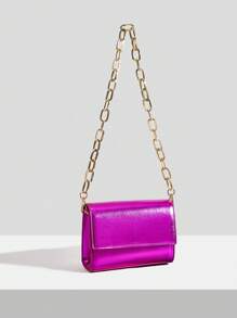 SHEIN SXY 小翻蓋方包金屬質感前衛 - 玫紅色 - 查看 3