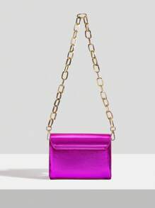 SHEIN SXY 小翻蓋方包金屬質感前衛 - 玫紅色 - 查看 4