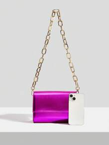 SHEIN SXY 小翻蓋方包金屬質感前衛 - 玫紅色 - 查看 5