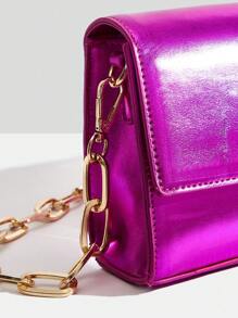 SHEIN SXY 小翻蓋方包金屬質感前衛 - 玫紅色 - 查看 6