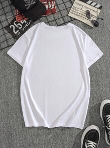 男士骷髏&標語圖案T恤 - 白色 - 查看 2