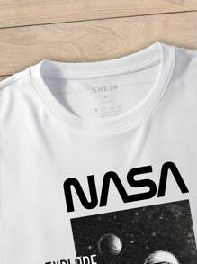 Nam Phi hành gia Và Đồ họa Chữ cái Áo thun - trắng - Xem 3