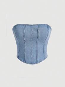 SHEIN MOD 素色牛仔抹胸上衣 - 淺色水洗藍 - 查看 1