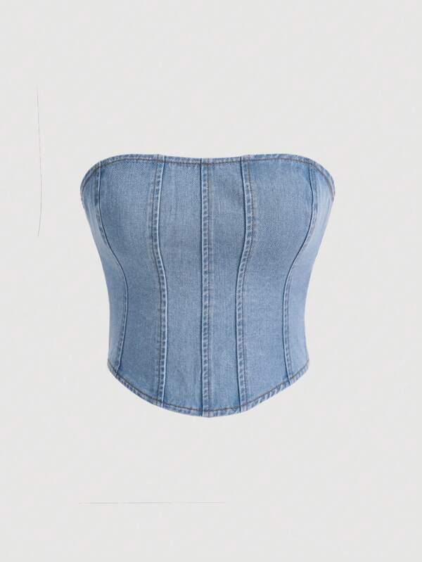 SHEIN MOD Solid Denim Tube Top