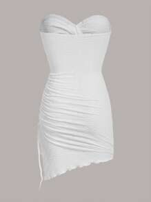 SHEIN ICON Vestido Mini Bodycon Tubo Con Detalle De Corte En Los Lados, Dobladillo Asimétrico Y Cordón Lateral - Blanco - Ver 8