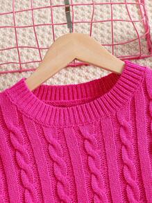 SHEIN Cô gái Tween Xoắn Dan Sweater & Knit Skirt - Màu Hồng Tươi - Xem 3