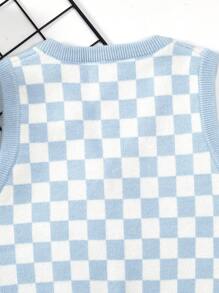 SHEIN Young Girl Checker Pattern Sweater Vest - Baby Blue - View 5