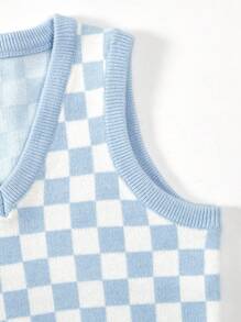SHEIN Young Girl Checker Pattern Sweater Vest - Baby Blue - View 6