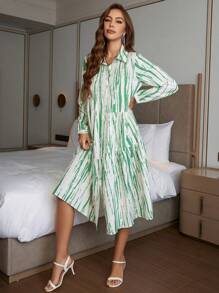 SHEIN Privé 滿版印花荷葉邊娃娃裙 - 彩色 - 查看 4