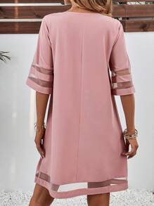 SHEIN LUNE 網紗拼接拼接直筒洋裝 - 粉色 - 查看 2