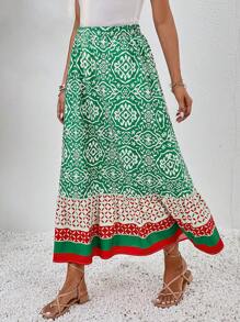 SHEIN LUNE Váy nữ Viên lá sen Hoa Tất cả trên in Boho - màu xanh lá - Xem 1