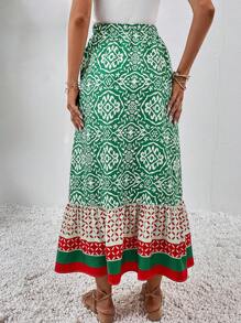 SHEIN LUNE Váy nữ Viên lá sen Hoa Tất cả trên in Boho - màu xanh lá - Xem 2