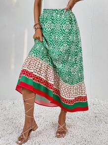 SHEIN LUNE Váy nữ Viên lá sen Hoa Tất cả trên in Boho - màu xanh lá - Xem 3