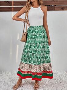 SHEIN LUNE Váy nữ Viên lá sen Hoa Tất cả trên in Boho - màu xanh lá - Xem 4