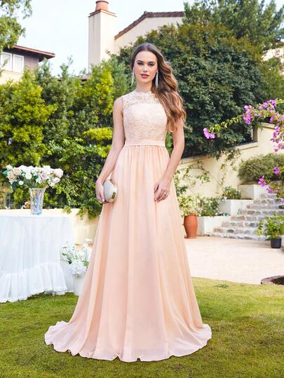 BABYONLINE D.R.E.S.S. Contrast Lace Chiffon Bridesmaid Dress