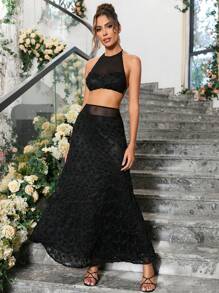 PARTHEA Bộ đồ hai mảnh nữ Lộ Lưng cắt Buộc lại màu trơn Thanh lịch Gợi cảm - màu đen - Xem 1