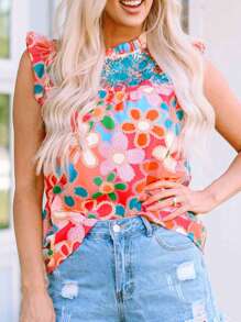 DOKOTOO Floral Print Ruffle Trim Blouse - Multicolor - View 1