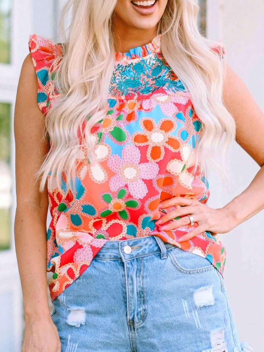 DOKOTOO Floral Print Ruffle Trim Blouse - Multicolor - View 1