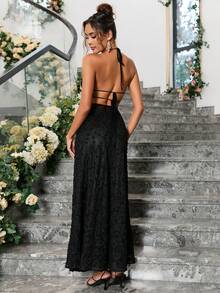 PARTHEA Bộ đồ hai mảnh nữ Lộ Lưng cắt Buộc lại màu trơn Thanh lịch Gợi cảm - màu đen - Xem 2