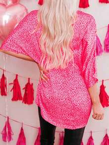 DOKOTOO Leopard Print Twist Hem Blouse - Hot Pink - View 2