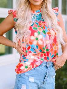 DOKOTOO Floral Print Ruffle Trim Blouse - Multicolor - View 4