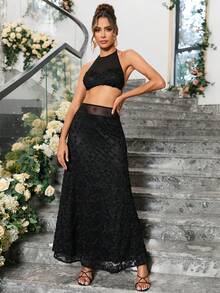 PARTHEA Bộ đồ hai mảnh nữ Lộ Lưng cắt Buộc lại màu trơn Thanh lịch Gợi cảm - màu đen - Xem 6