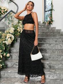 PARTHEA Bộ đồ hai mảnh nữ Lộ Lưng cắt Buộc lại màu trơn Thanh lịch Gợi cảm - màu đen - Xem 7