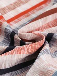 CILKOO Striped Notched Neck Babydoll Blouse