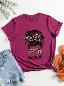 SHEIN LUNE Camiseta con estampado de figura y letra