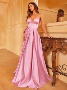 Faeriesty Solid Satin Cami Bridesmaid Dress - Pink - View 3