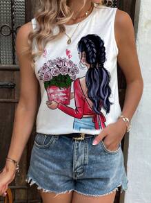 SHEIN Essnce Áo khoác và áo lót dành cho xe tăng nữ Con số Giải trí - trắng - Xem 4