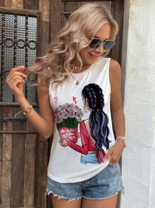 SHEIN Essnce Áo khoác và áo lót dành cho xe tăng nữ Con số Giải trí - trắng - Xem 5