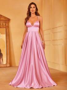Faeriesty Solid Satin Cami Bridesmaid Dress - Pink - View 6